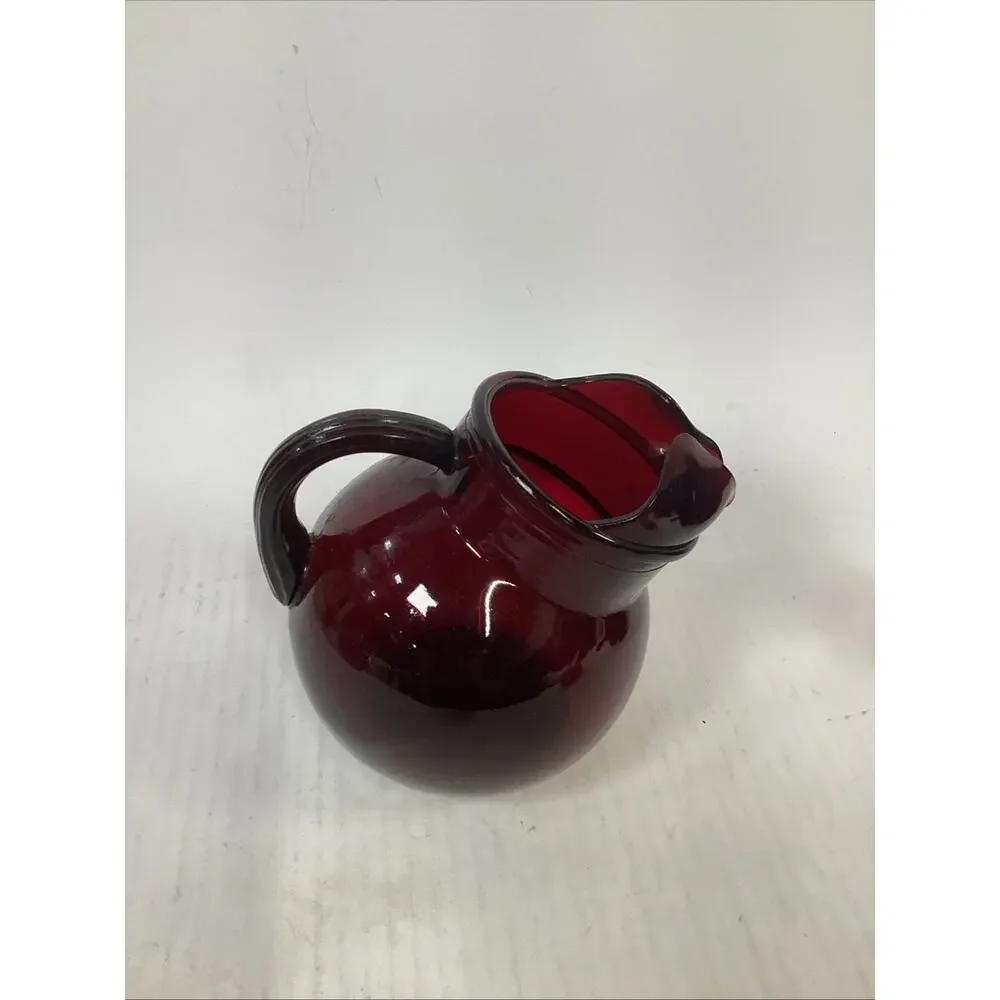Vtg Anchor Hocking Royal Ruby Red Tilt Ball Pitcher w/Ice Lip & 2 Tumblers
